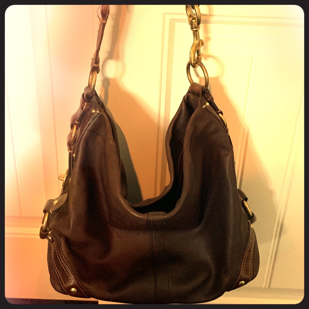 Coach brown leather shoulder bag
